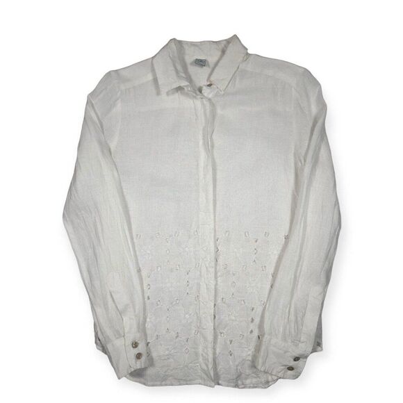 Tops - Fedeli‎ Linen Blouse Top Floral Embroidered White Made in Italy Size 40